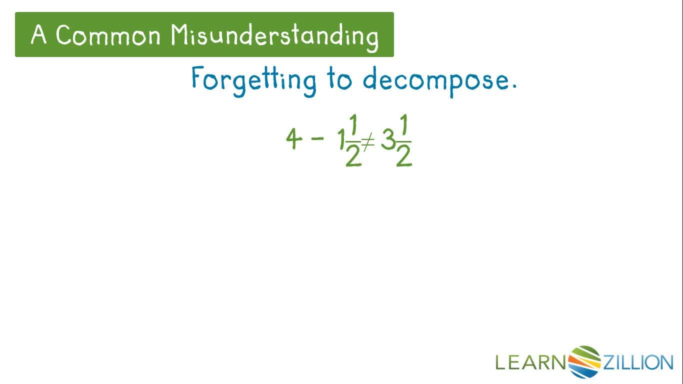 Subtracting with Fractions or Mixed Numbers by Decomposing